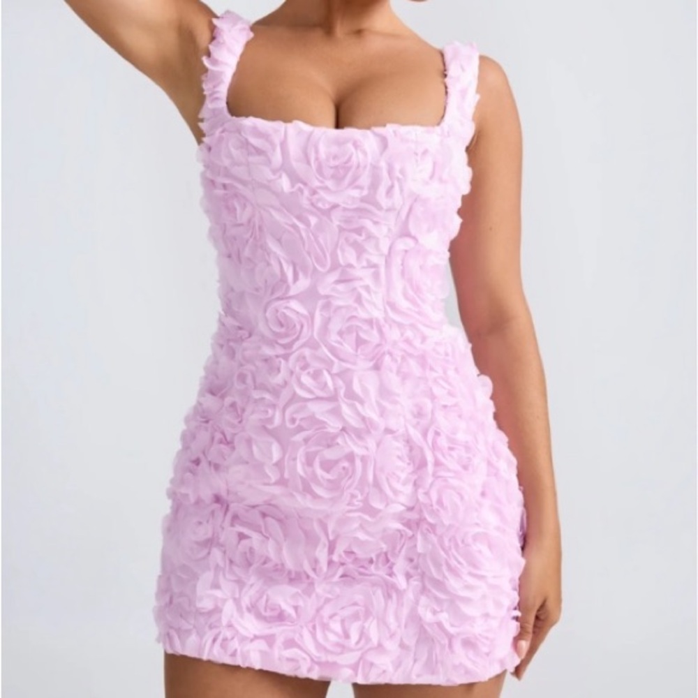 Oh Polly NWT Posy Floral Appliqué Corset Mini Dress Lilac Pink Women’s 10